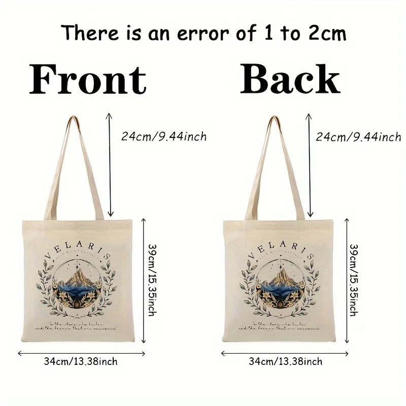 1 Pc ACOTAR Velaris Pattern Tote Bag, Canvas Shoulder Bag for Travel Daily Commute Women\'s Shopping Bag Canva Bag