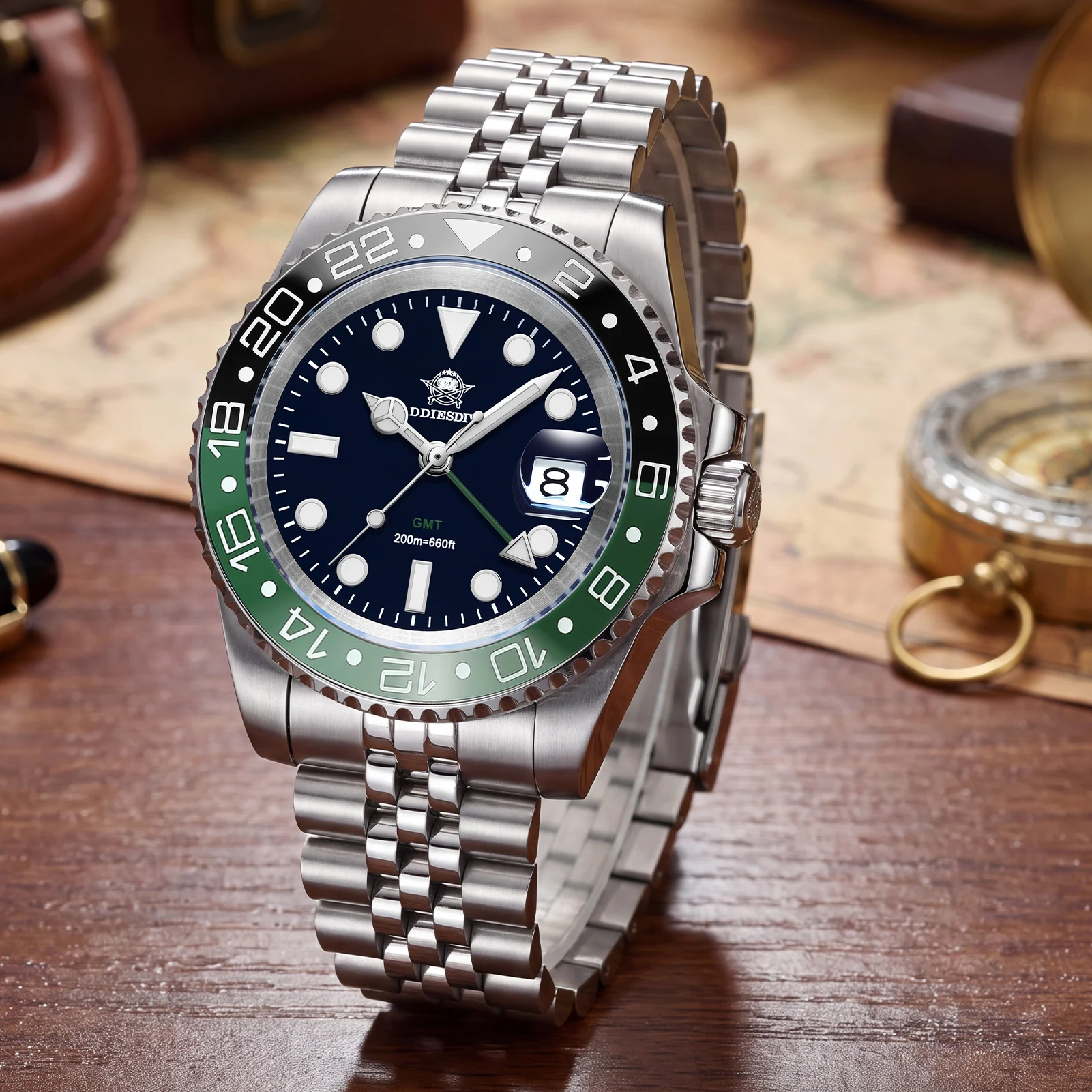 ADDIESDIVE Watches AD2050 Hot Sale Dual Time Zone Quartz Watch New Luxury Ceramic Bezel BWG9 Luminous 200m Waterproof GMT Watch