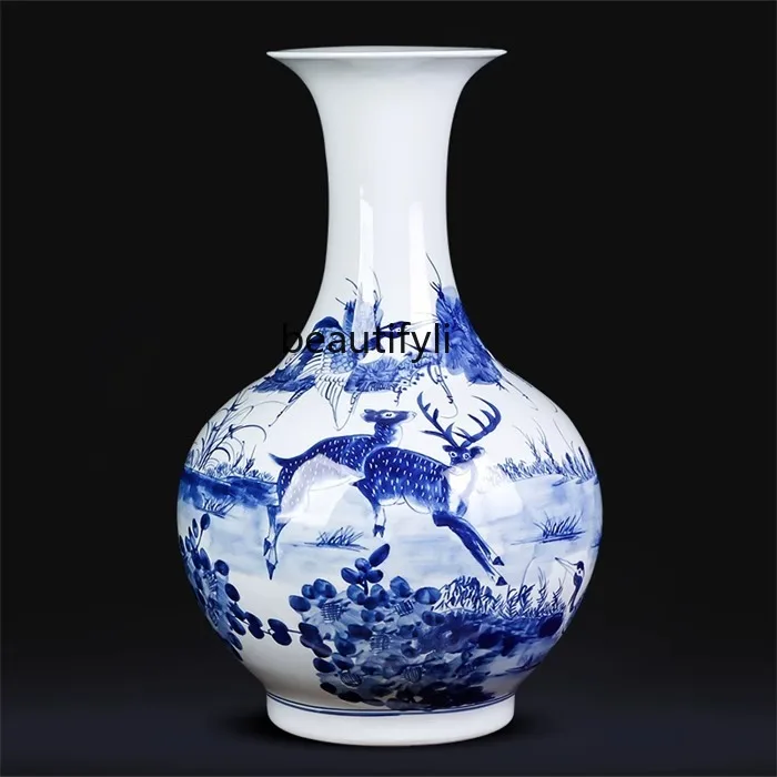 Ceramic Living Room Decorations Hand-Painted Antique Underglaze Blue and White Porcelain Floor Vase Decorating Vase