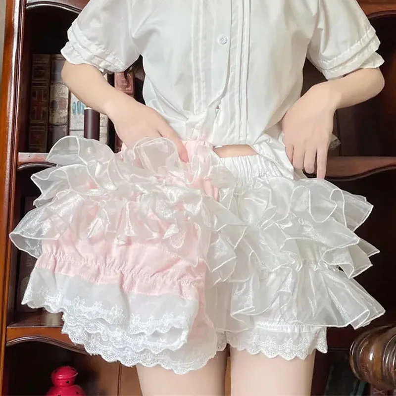 Mesh Ruffles Sweet Lolita Safety Short Pants Women Japanese Kawaii Petticoat Pumpkin Shorts Girls Harajuku Fashion JK Bloomers