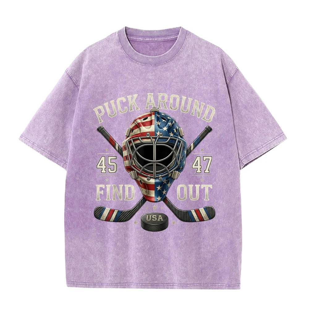 Funny Retro Puck Around And Find Out Hockey US Flag T-Shirt Men Summer Tops Harajuku Loose Fit Cotton T Shirt Sports Fan Tees