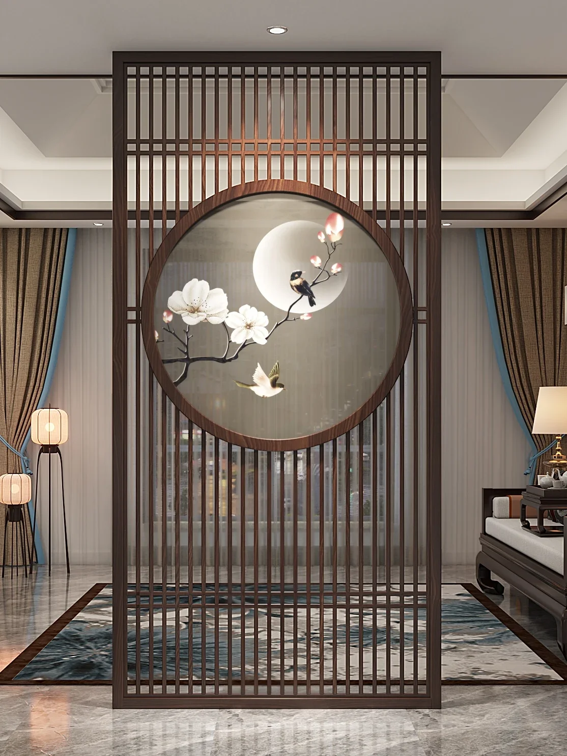 New Chinese-style screen partition solid wood grille, living room entry office, tea room entry door to block the entrance