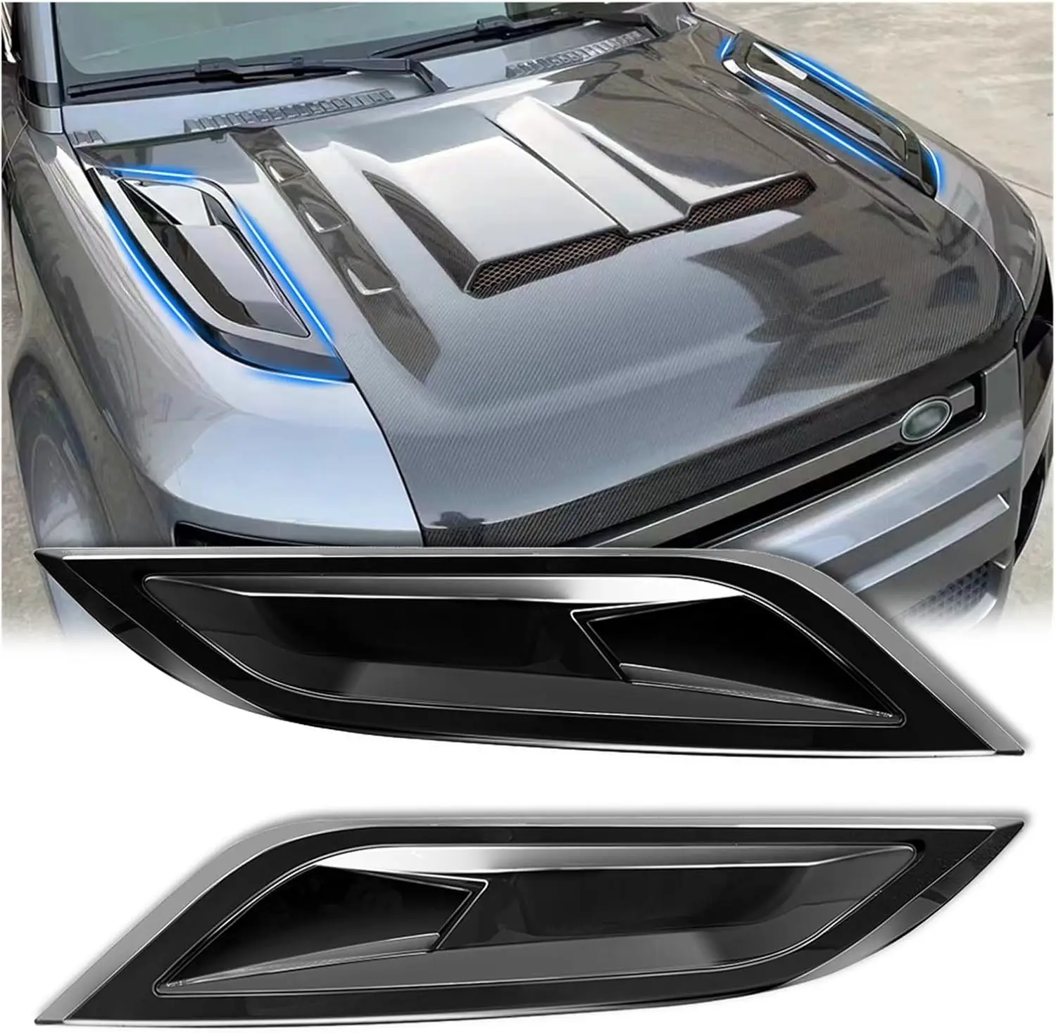 1 Pair Car Front Bonnet Vents Hood Side Trim Cover ABS Air Flow Intake Scoop Vent For 2020-2024 Land Rover Defender