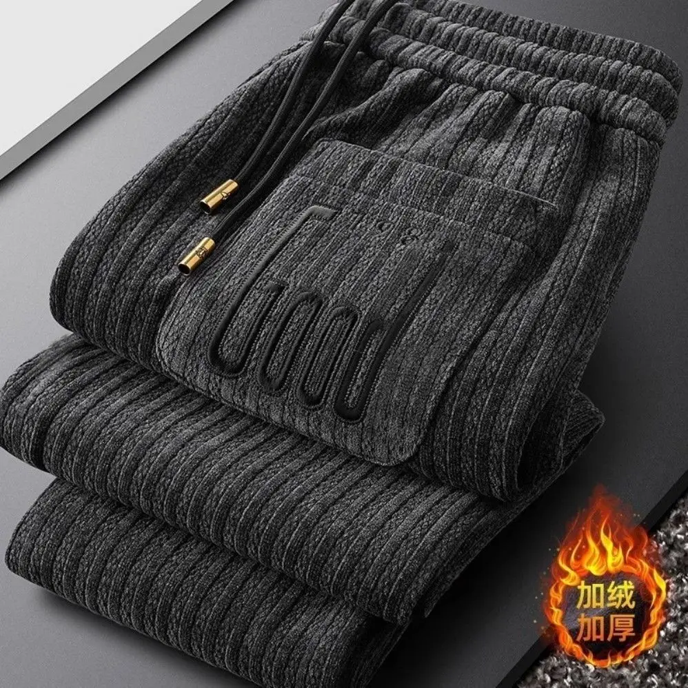 

Light Luxury Black Thickened Casual Slim-fit Sweatpants Men's Sports Corduroy Autumn Winter Chenille Leggings Men Clothing Pants