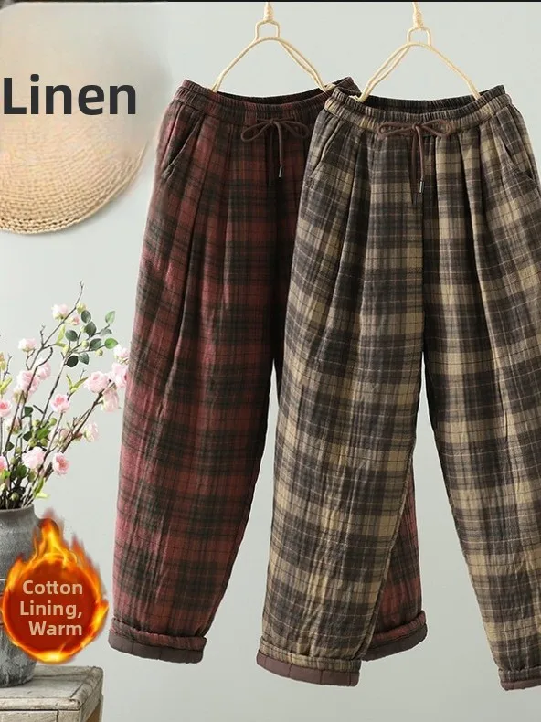 

Thiened Cotton Linen Casual Pants Warm Outerwear Women's plus Size Slimming Harem Trousers Autumn Winter Leisure Sle