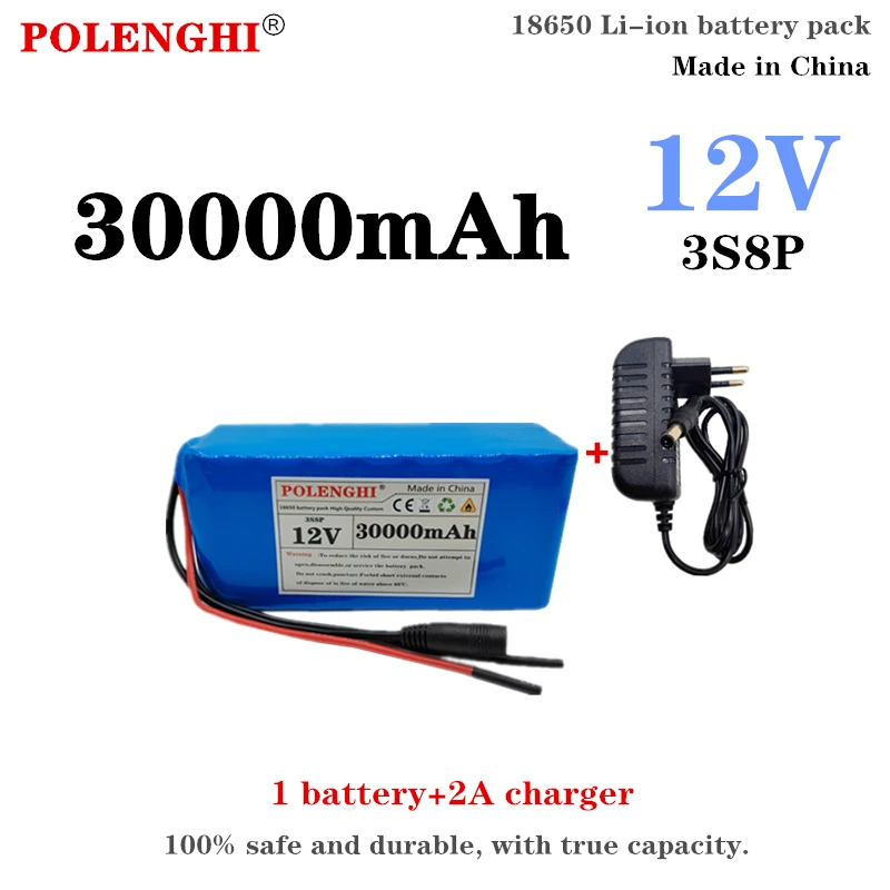 100%true capacity 3S8P 18650 battery pack 12v 30Ah 18650 lithium battery protection board+BMS 30000mAh for inverter miner\'s lamp