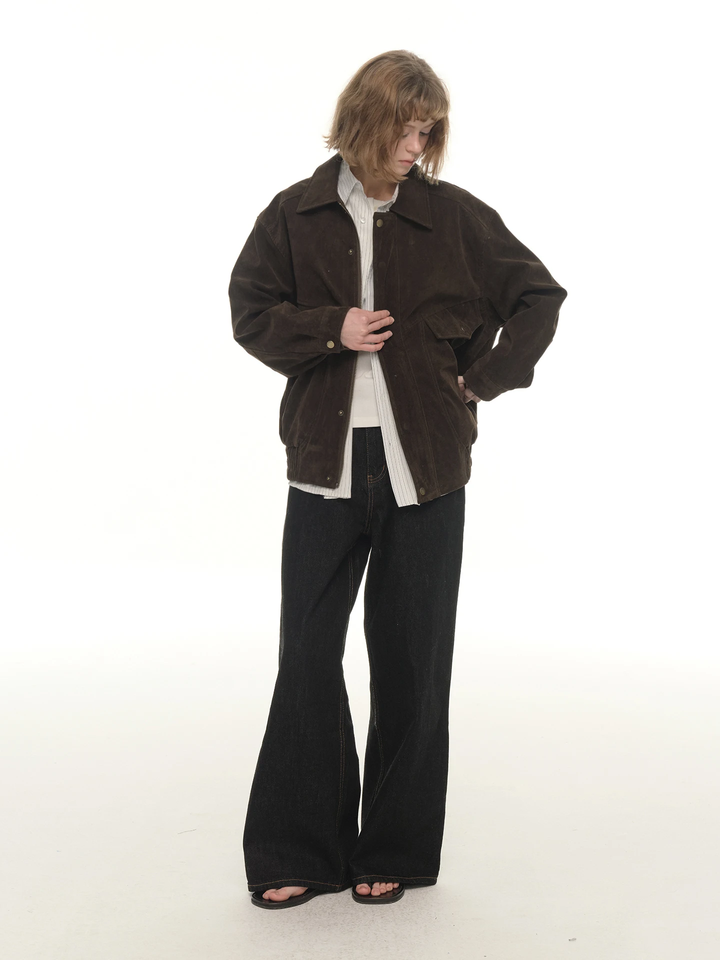 UNRETRO Giacca Vintage in Camoscio Marrone da Donna, Casual con Colletto Rovesciato, in Tessuto di Poliestere, Vestibilità Ampia, Manica Lunga