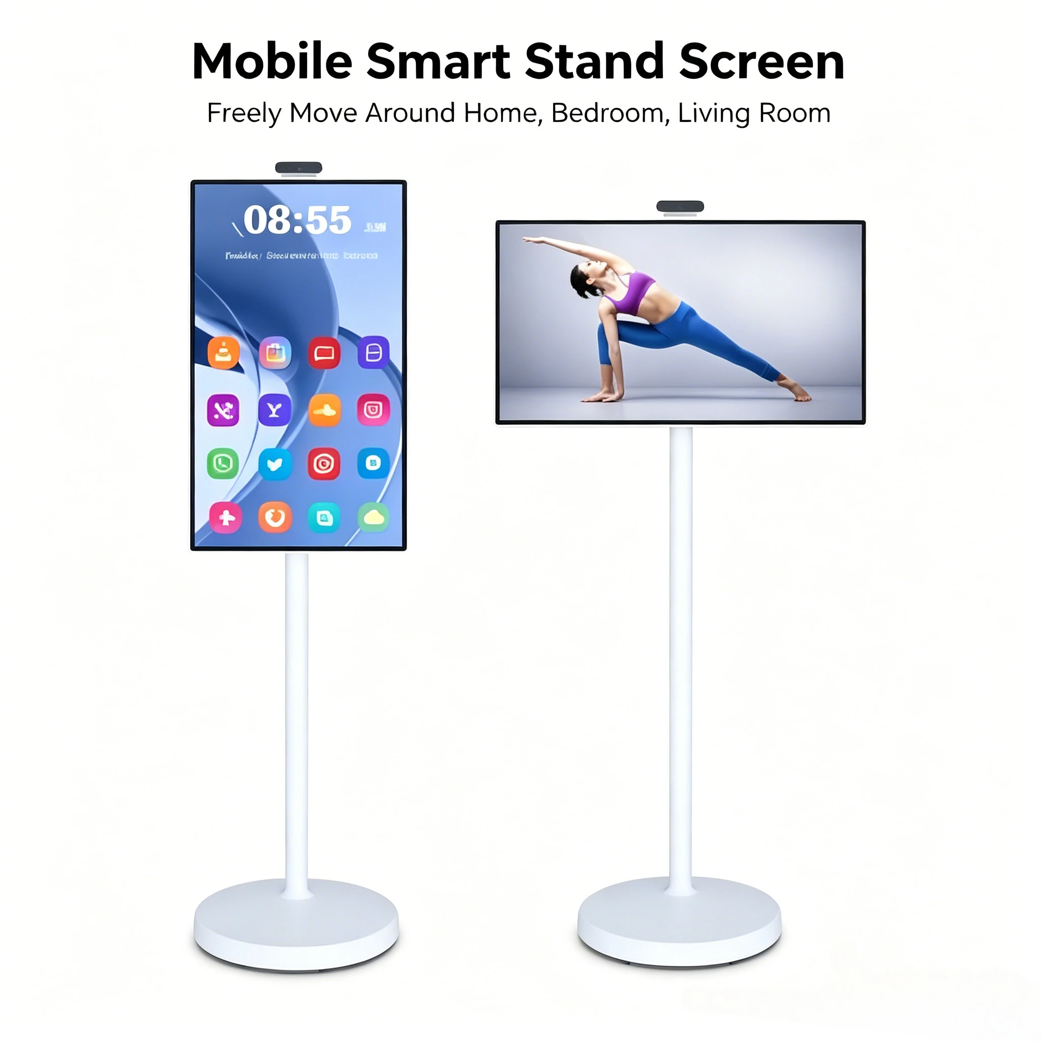 Mobile Android Touch Screen Monitor Stand, 21.5" 24" 27" 32" Rotating Smart Display with Wheels & Built-in Rechargeable Battery