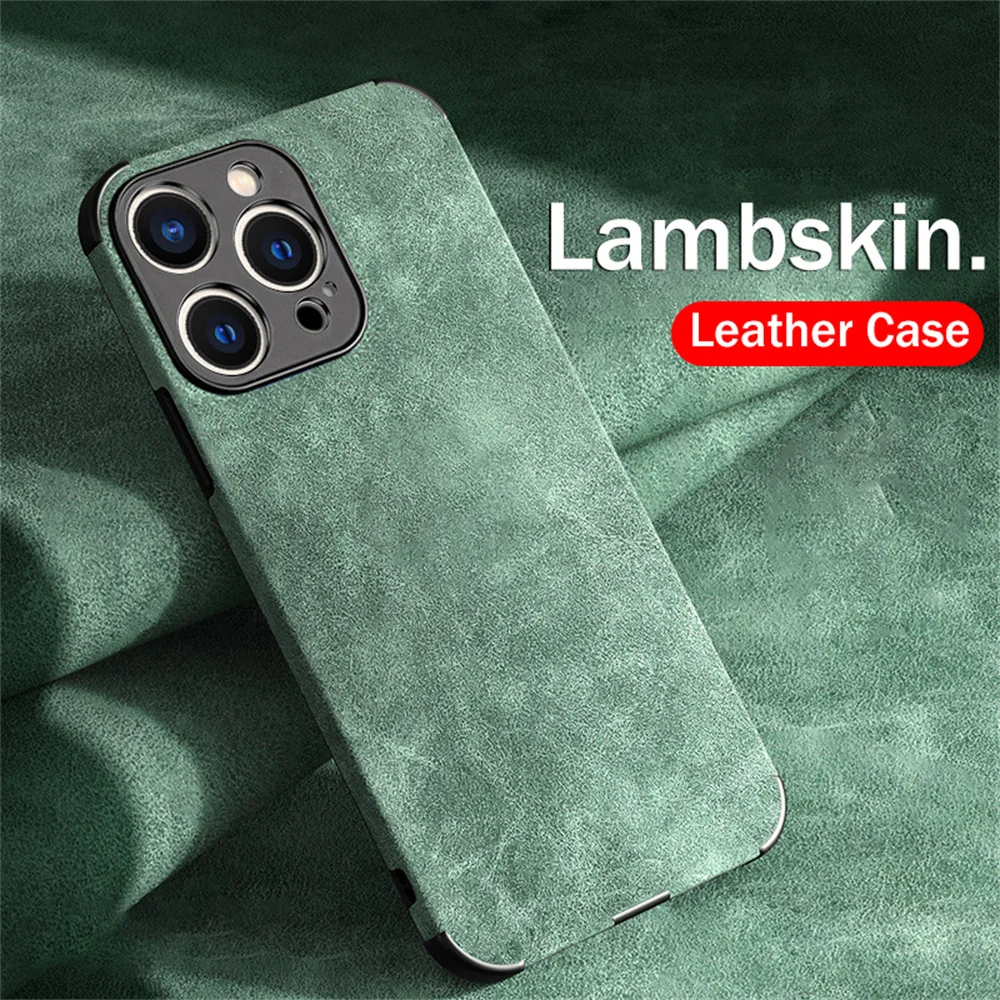 Luxury Shockproof Matte Lambskin Leather Case for iPhone 14 13 12 11 Pro X XR XS Max 7 8 Plus Soft Fabric Vintage Cover Funda