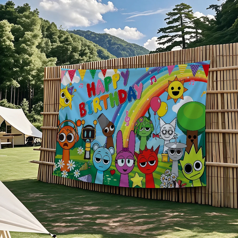 Game S-Sprunki Geburtstagsflagge, Wandteppiche, für Partys im Freien, Schlafzimmer, Wohnzimmer, Schlafsäle, Wanddekoration, Banner, Geschenke – Detail 6