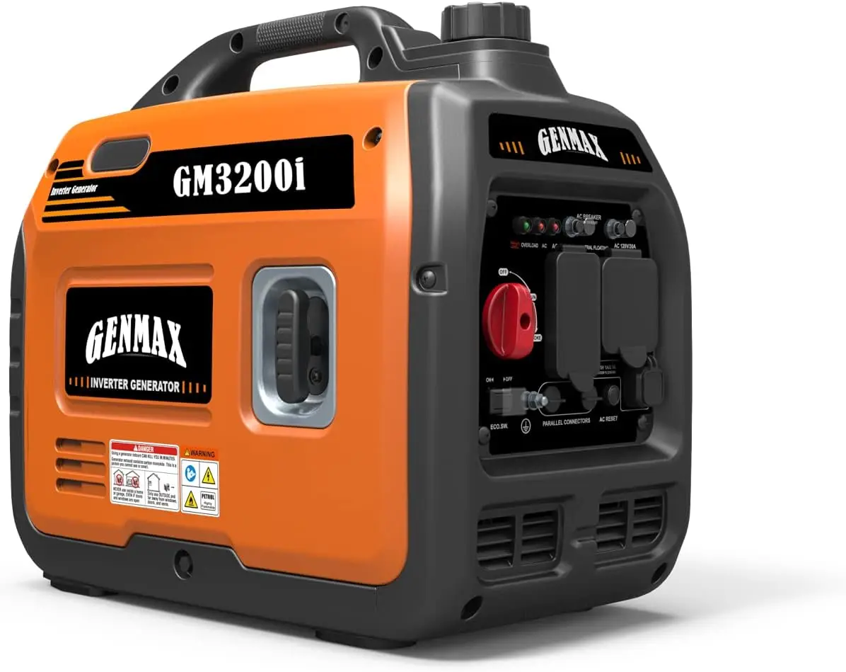 

Инверторный генератор GENMAX мощностью 3200 Вт с экорежимной функцией, сверхлегкий и тихий для резервного домашнего использования и кемпинга, EPA PGMA