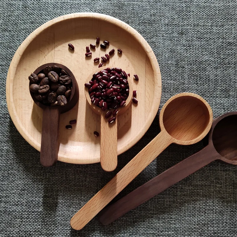 Home Black Walnut Measuring Spoon Set Kitchen Spoon Long and Short Handle Coffee Measuring Spoon Wooden Coffee Measuring Tools