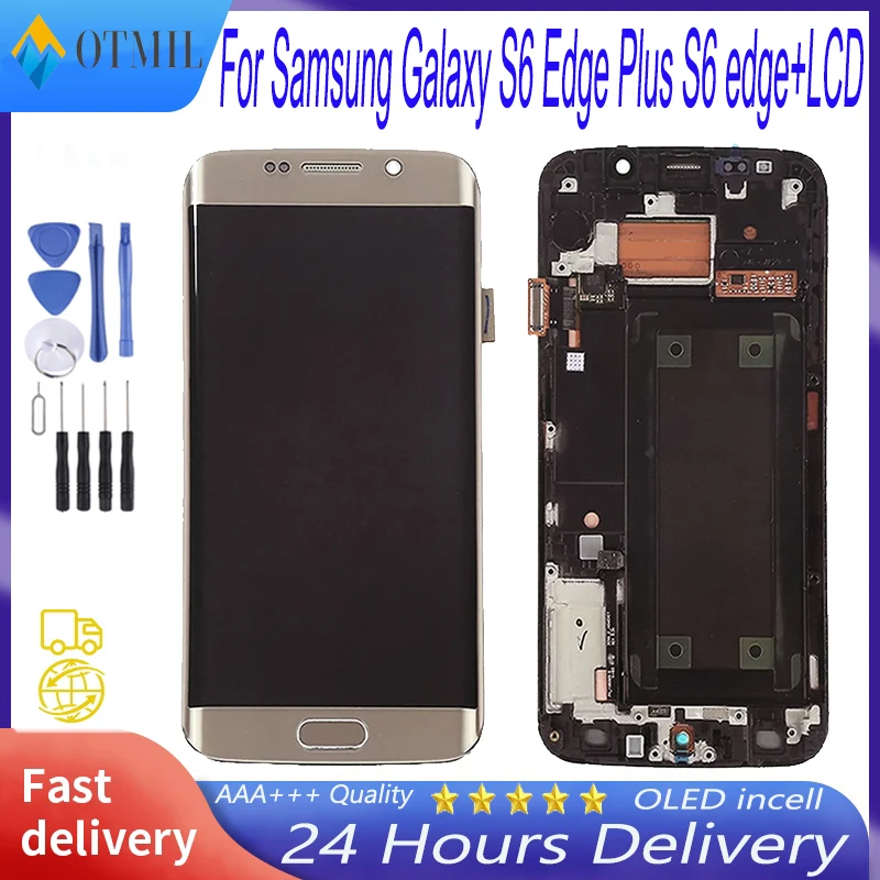 AAA+++ Amoled LCD For Samsung Galaxy S6 Edge PLus G928 G928F Touch Screen Digitizer Assembly Replacement With Burn Shadow versatile chiffon irregular half skirt for women 2023 new classic high waist with ruffle edge office solid color oblique skirt