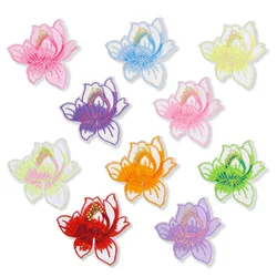 1 PCS Lotus Flower Embroidered Iron on Patches for Clothing DIY Stripes Clothes Patchwork Sticker Custom Flowers Applique badge