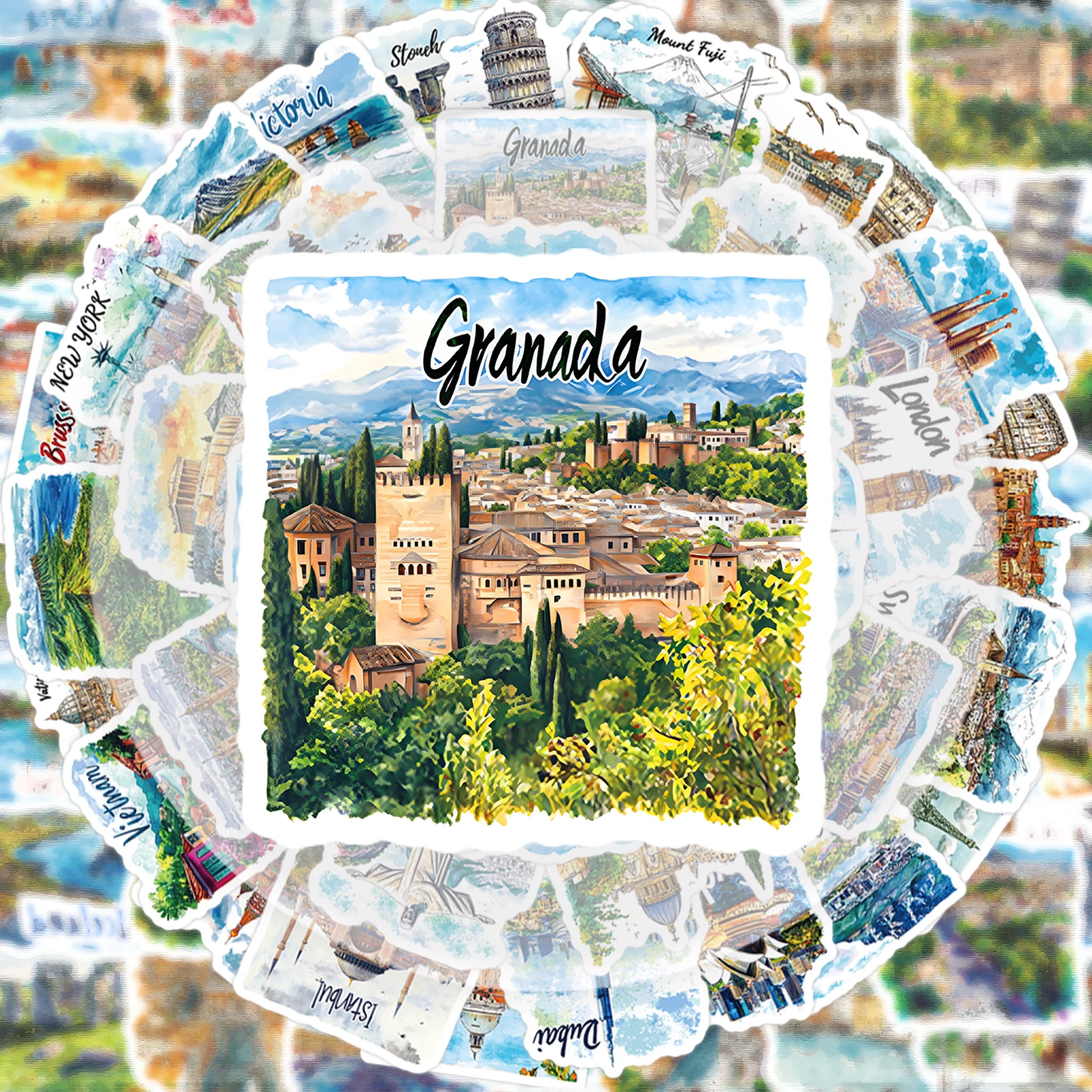 50 handgezeichnete Reisekarten-Graffiti-Aufkleber, lebendige Aufkleber, geeignet für Wasserflaschen, Laptops, Mobiltelefone, Koffer, Skateboards, Gitarren, Partydekorationen