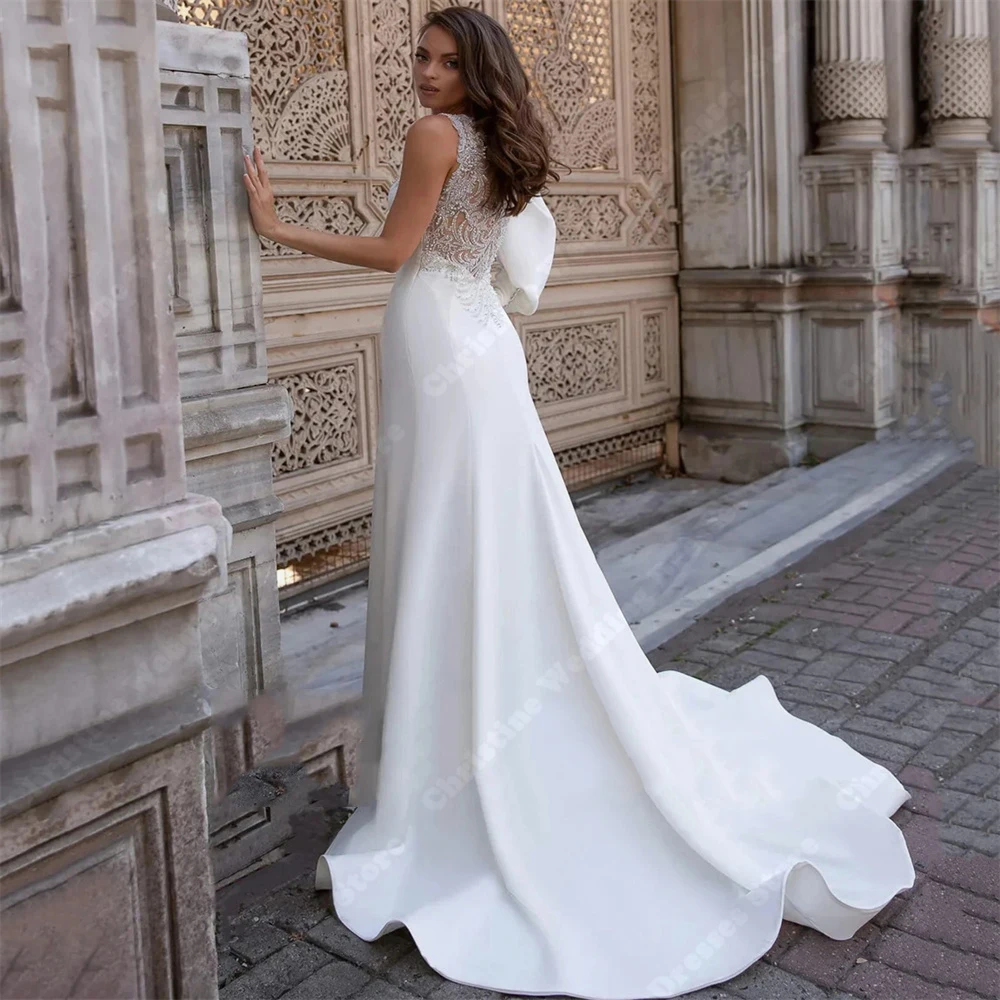 Vestidos De novia elegantes para mujer, un solo hombro con manga De Vestidos De novia, longitud De trapeado, Vestidos De princesa para reunión en la playa