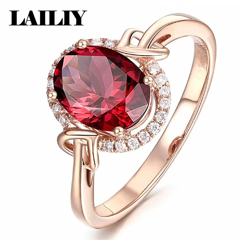 LAILIY 925 Sterling Silver Rose Gold Ruby Diamond Adjustable Ring for Women Fashion Jewelry