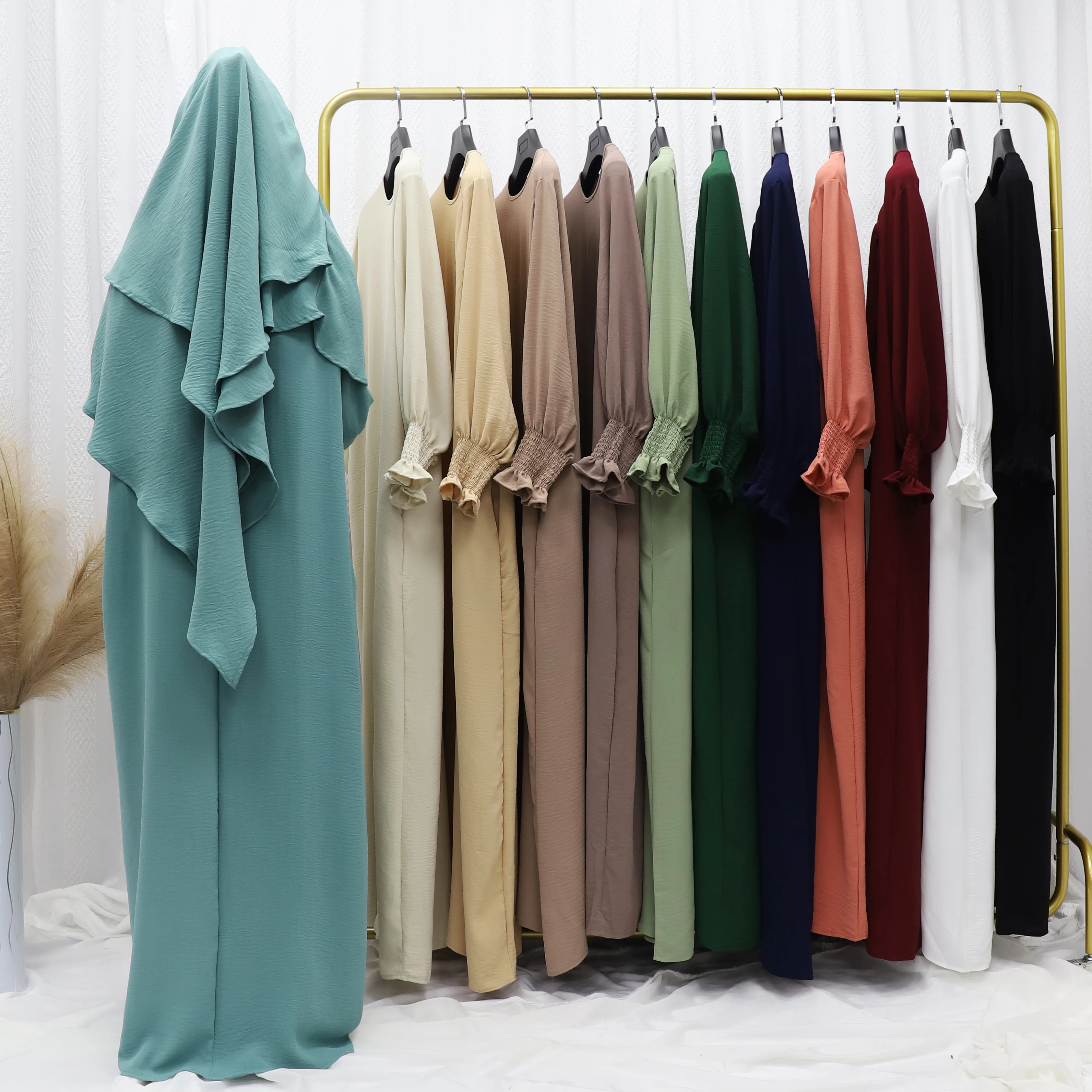 Eid Jersey Solid Modest Under Abaya Dubai 2024 Palestine Women Islamic Clothing Muslim Kaftan Inner Dresses Robe