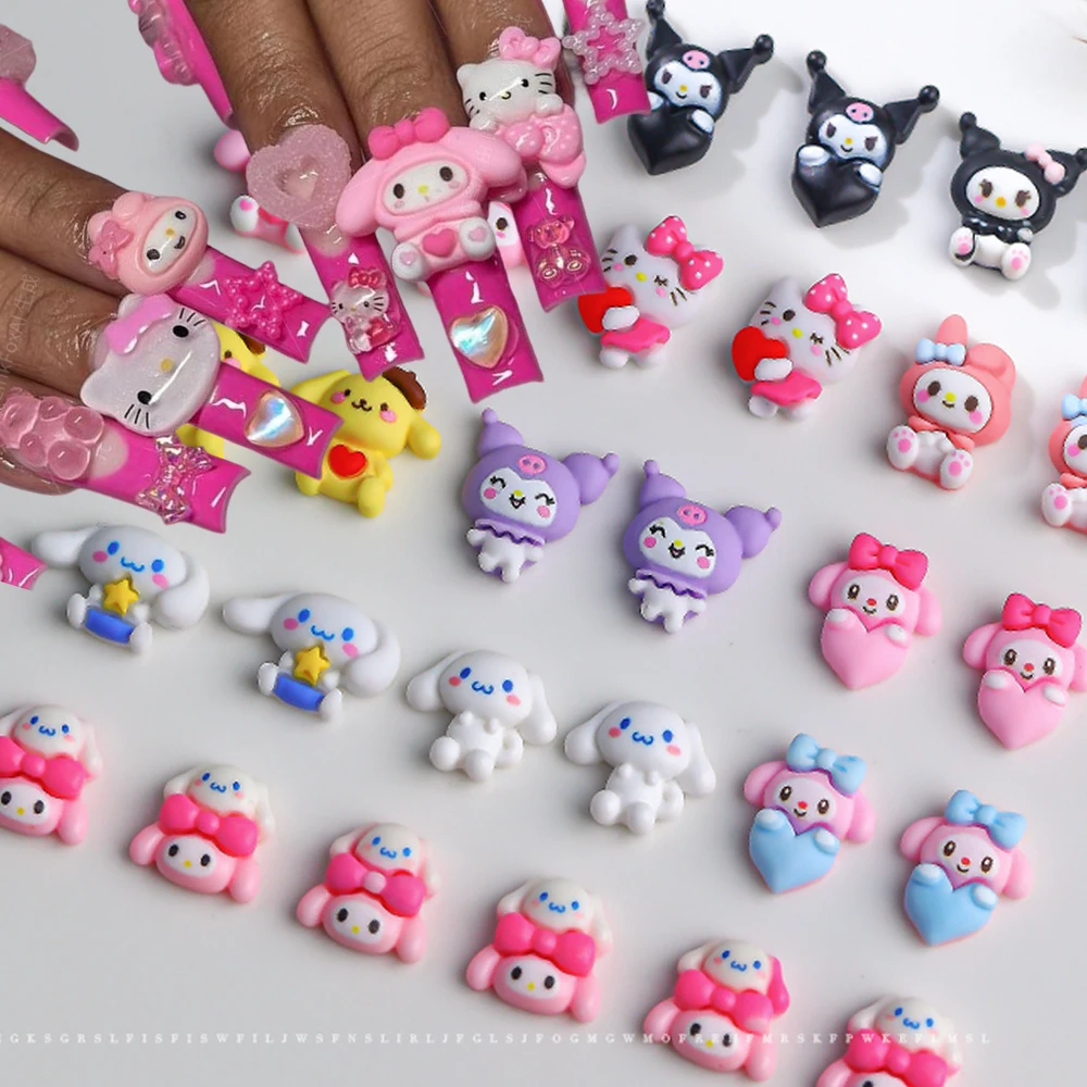 

10 шт. 3D Kawaii Sanrio с розовым сердечком, мелодия, украшение для дизайна ногтей, 8/10 мм, конфетная смола, Kuromi/Melody, подвески для ногтей, часть для маникюра «сделай сам»