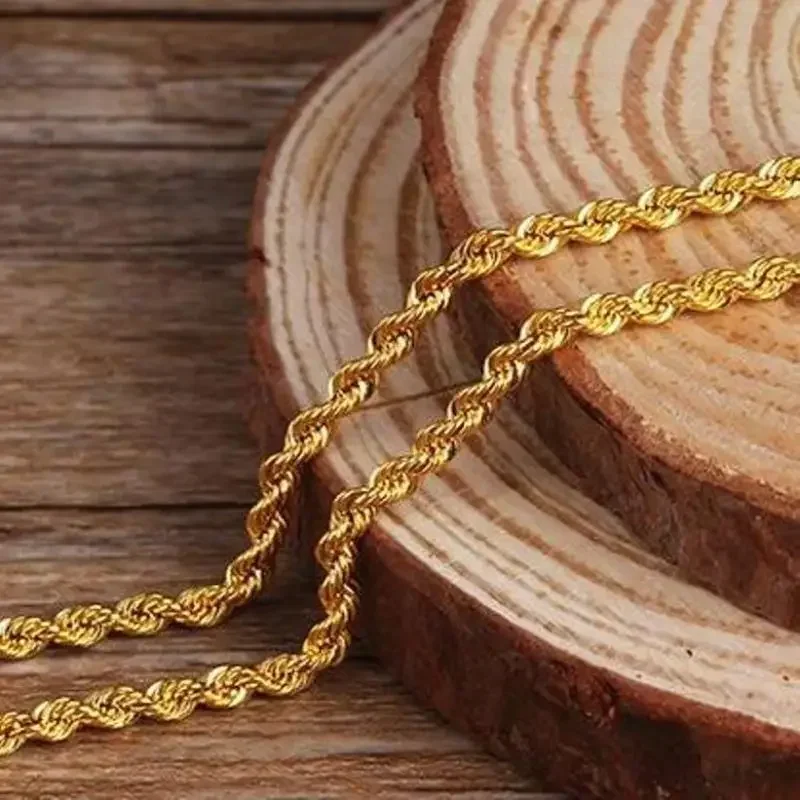 Real 18K Gold Rope Chain Necklace For Women 16