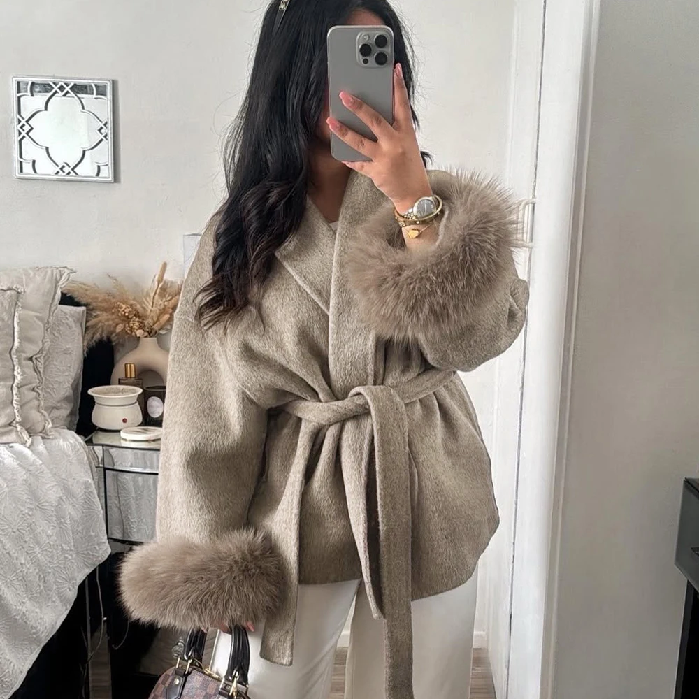 Talenza Women's Wool Coat Fashion New Thick Woolen Coat Office Lady Casual Lapel Loose Belt Short Coat Women Female Outfits 2025
