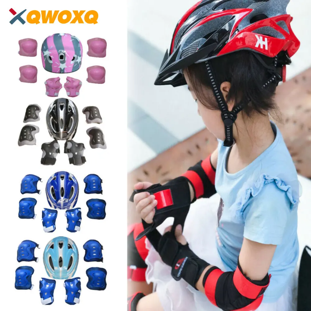 

7Pcs/Set Kids Roller Skating Bicycle Helmet Knee Wrist Guard Elbow Pad Set for Children Cycling Sports Protective Guard Gear Set