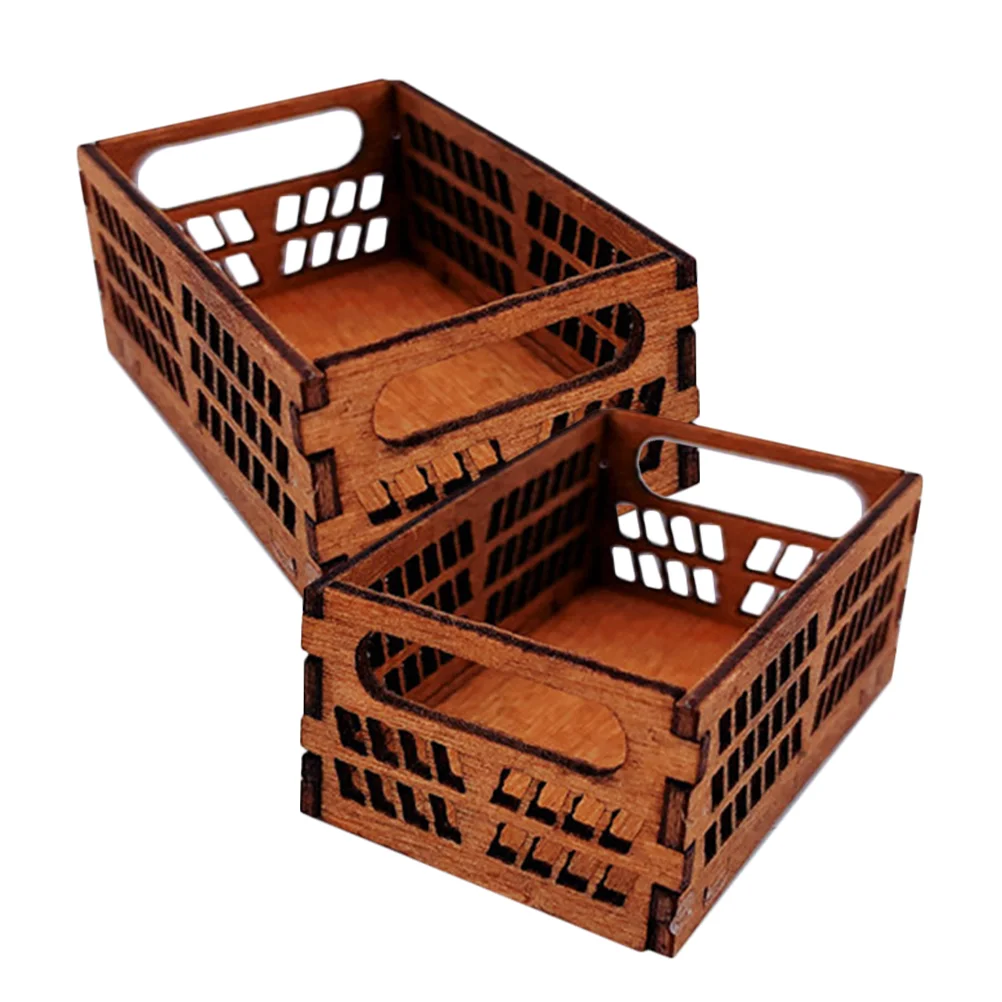 

2 Pcs House Storage Box Mini Miniatures Basket Baskets Toy Crates Tiny Stuff Things The