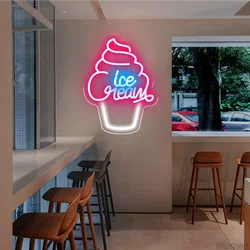 LED Neon Sign Ice Cream Neon Light Wall Decoration for Store Room Party Decor Kids Birthday Gift Night Lights Lamps