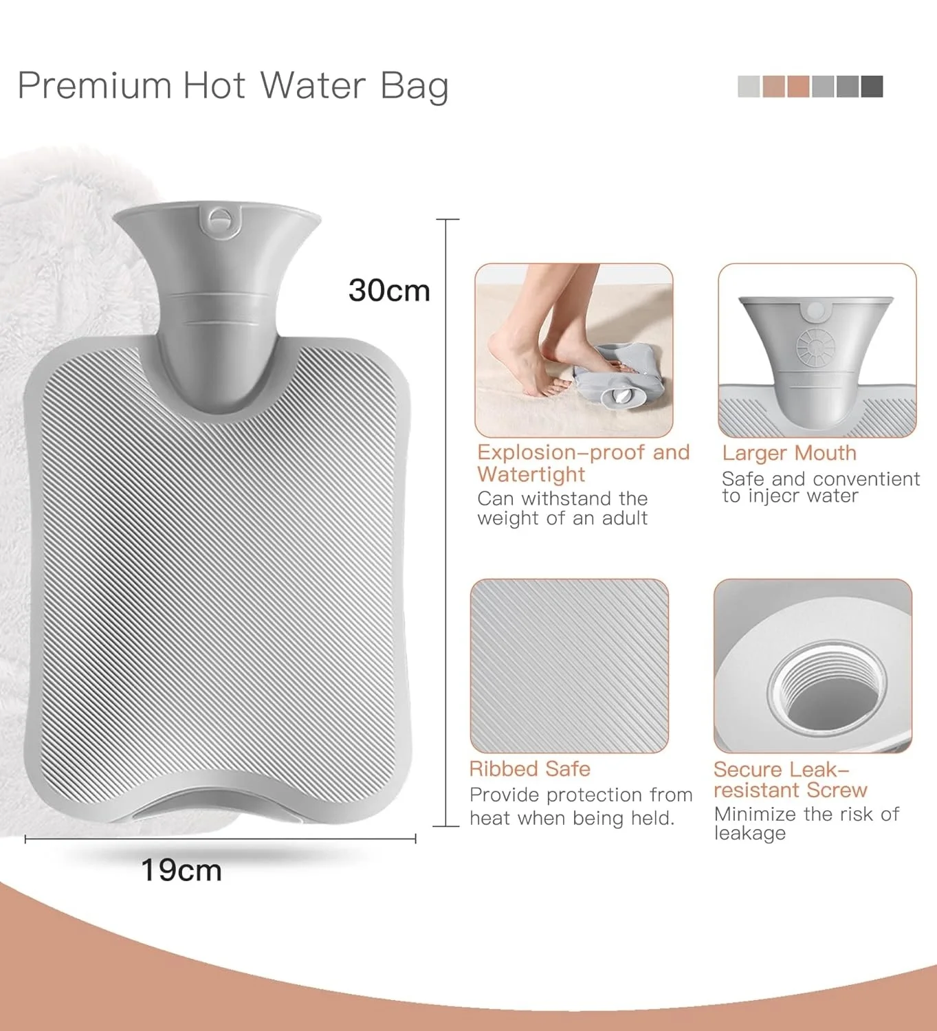 Hot Water Bag with Cover 2L Hot Water Bottle for Bed Warm Water Bag Hand Feet Warmer Hot Compress Menstrual Cramps Pain Relief