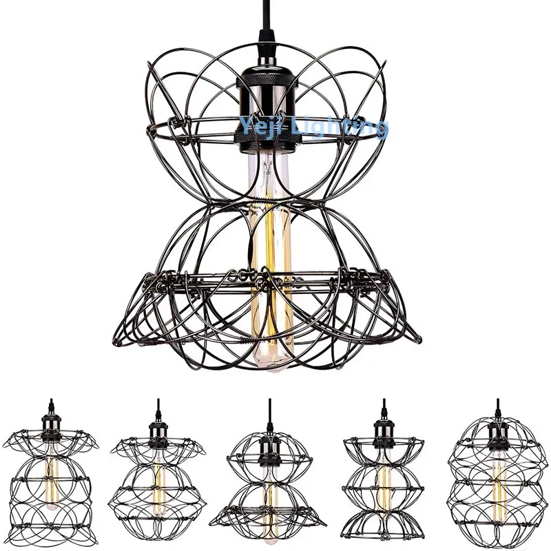 Deformable Globe Pendant Light Fixture DIY Multi Shape Chandelier Light Metal Wire Cage Hanging ceiling Lamp for E27 Indoor lamp