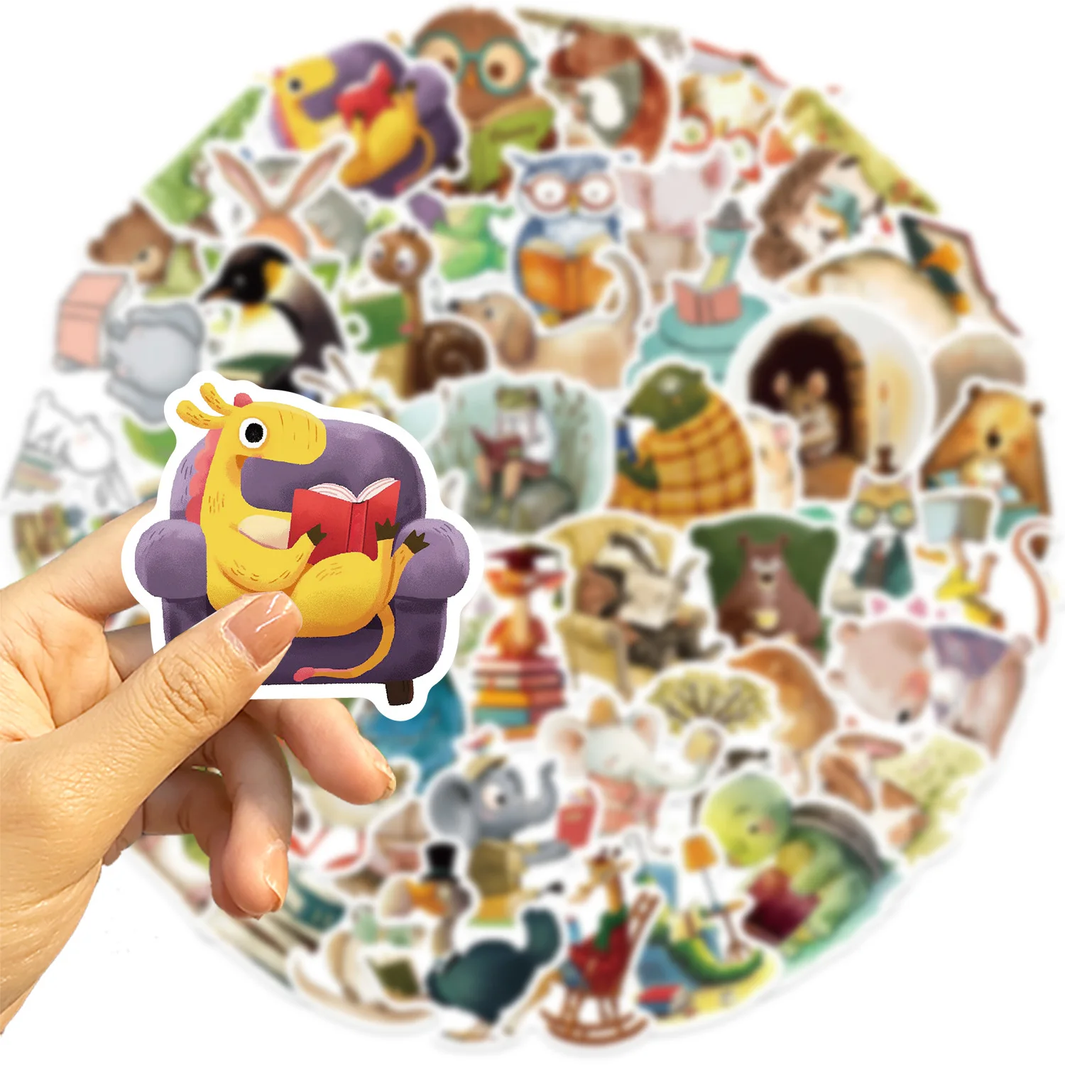 50PCS Animal Bookish Reading Sticker For Scrapbooking Korean Stationery School Supplies Aesthetic Children's Decoration