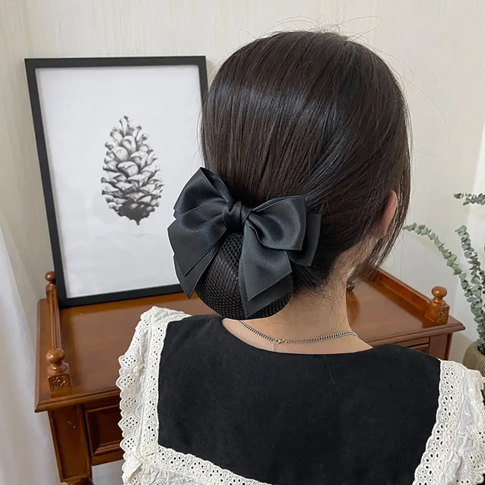 Elegant Hair Clip For Girls Female Hotel Bowknot Korean Bun Snood Ponytail Clip Hairgrips Cover Net Women Spring Clip