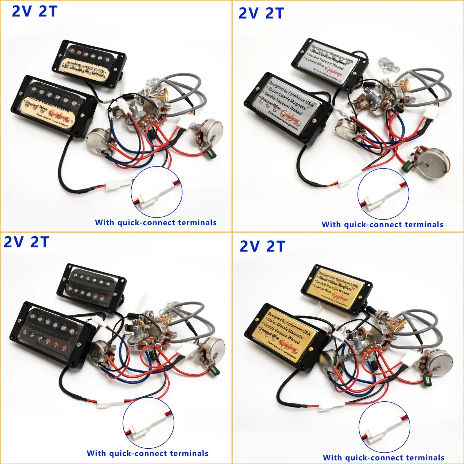Humbucker Guitar Pickups with 2V2T 2-Conductor Wiring Harness Quick-Connect Terminals for LP Electric Guitar