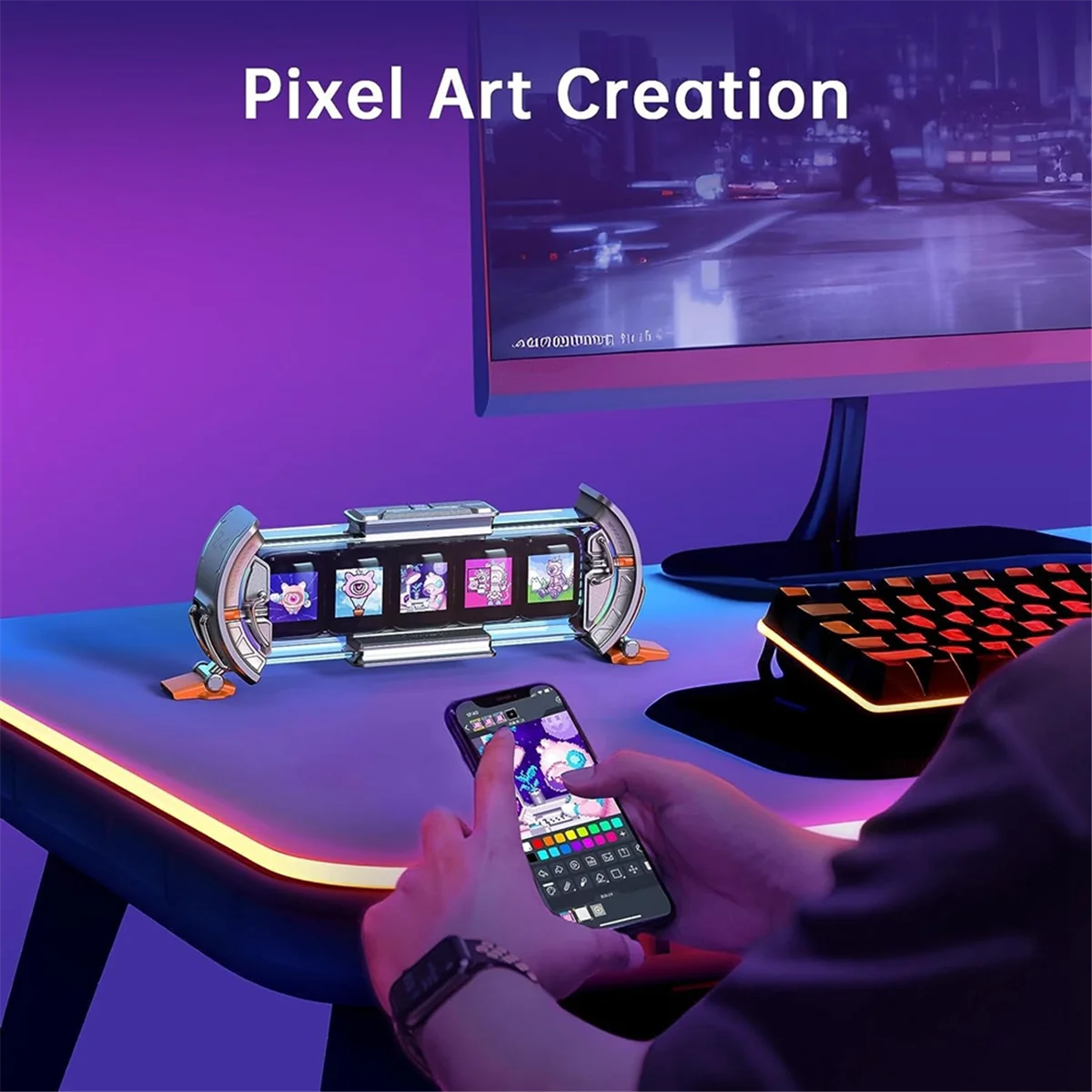 Gaming Setup Digital Clock with Smart APP Control, WiFi Connect, RGB LED Display, Personalized Dashboard, Pixel Art