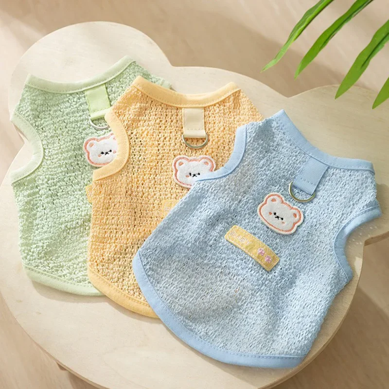 Breathable Puppy Clothes Spring/Summer Cute INS Hollow Bear Patch Traction Tank Top Dog Teddy Pet Cat Clothing Cooling Vest