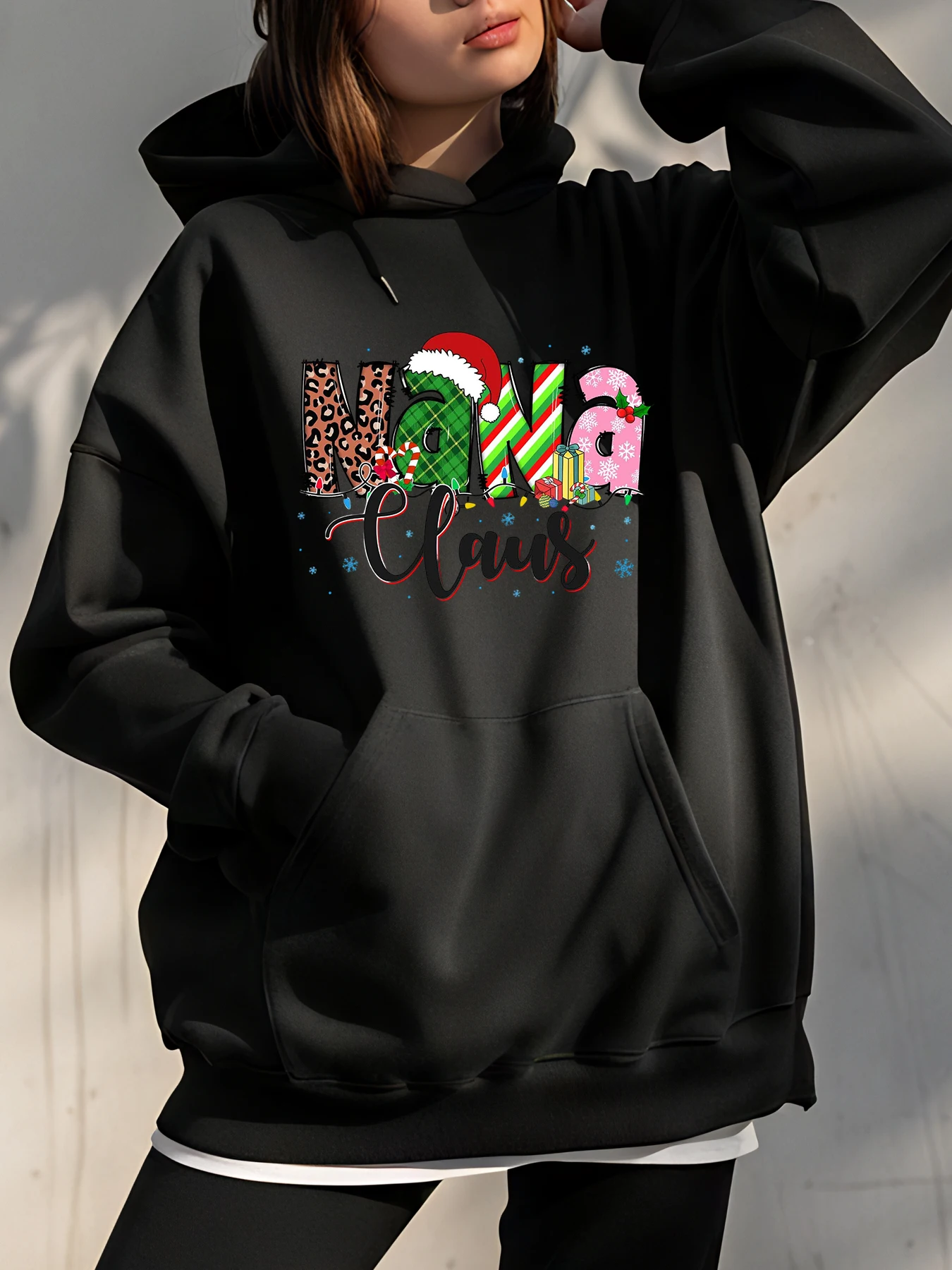 

Рождественская толстовка с капюшоном для женщин с принтом Санта-Клауса, Рождественский праздничный свитшот, женская повседневная зимняя одежда для женщин