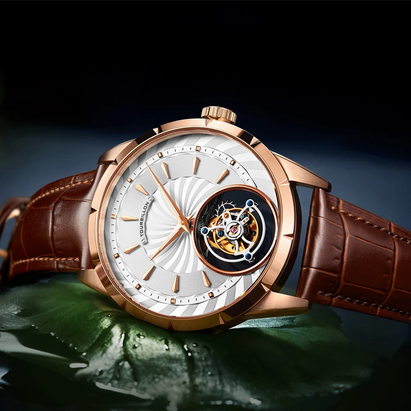 AESOP Luxury Tourbillon Mechanical Watch Men Hand Winding Movement Waterproof Wristwatch Luminous Hands Sapphire Leather Watches