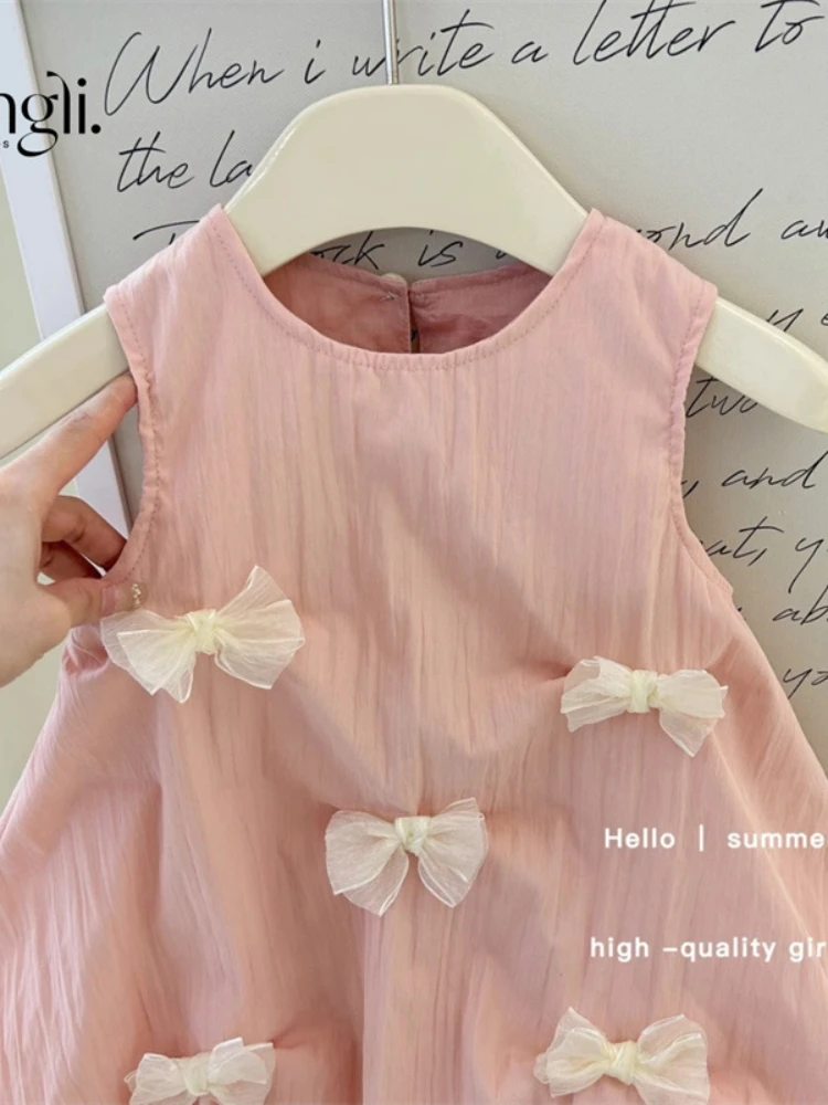 Girl Dress Summer New 2024 Super Cute Girl Dress Female Treasure All Matching Sleeveless Sundress  All-match Fashion Skirt