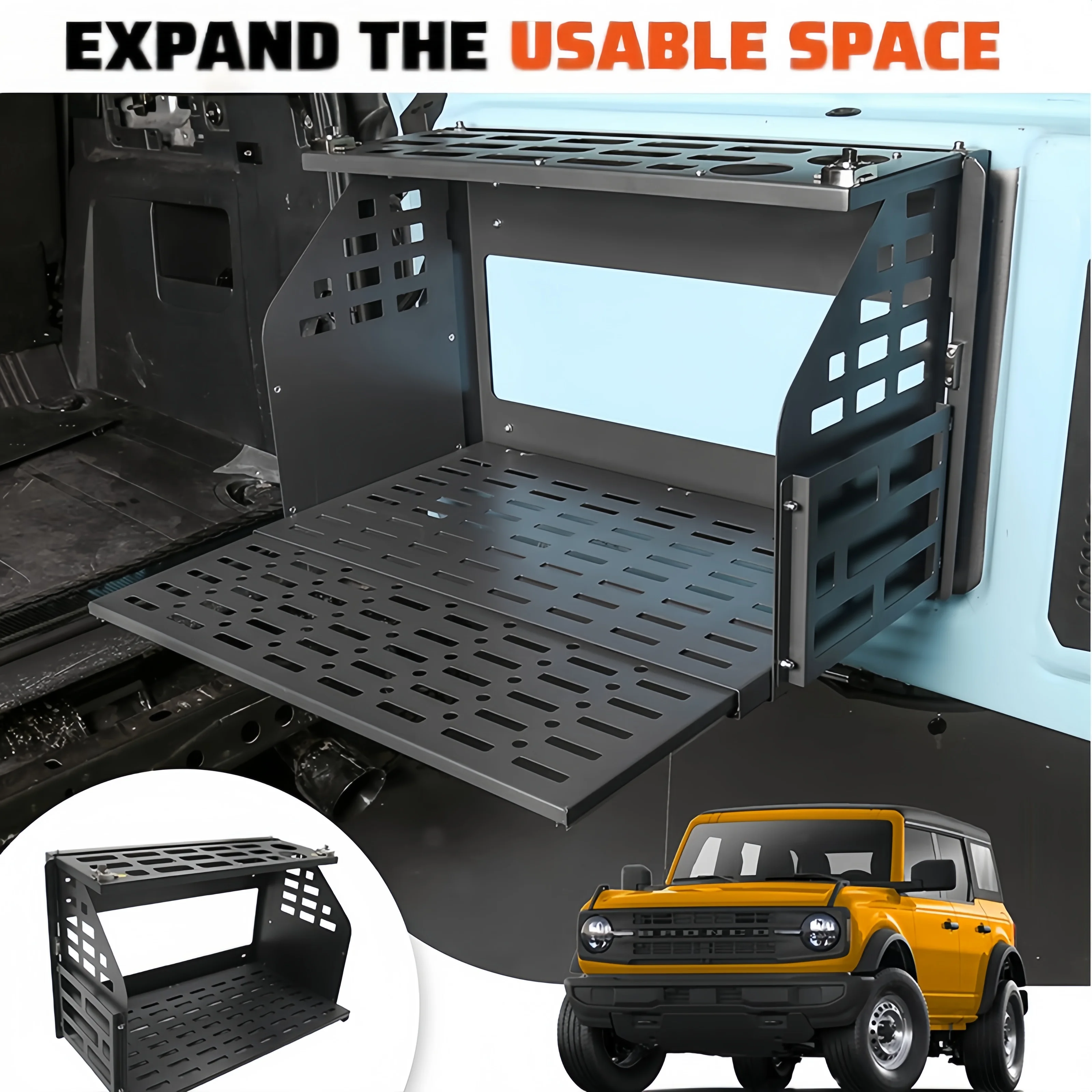 

For Ford Bronco 2/4 Rear Door Shelf Storage Cargo Holder Tailgate Foldable Table Accessories Foldable Doors Luggage Holder