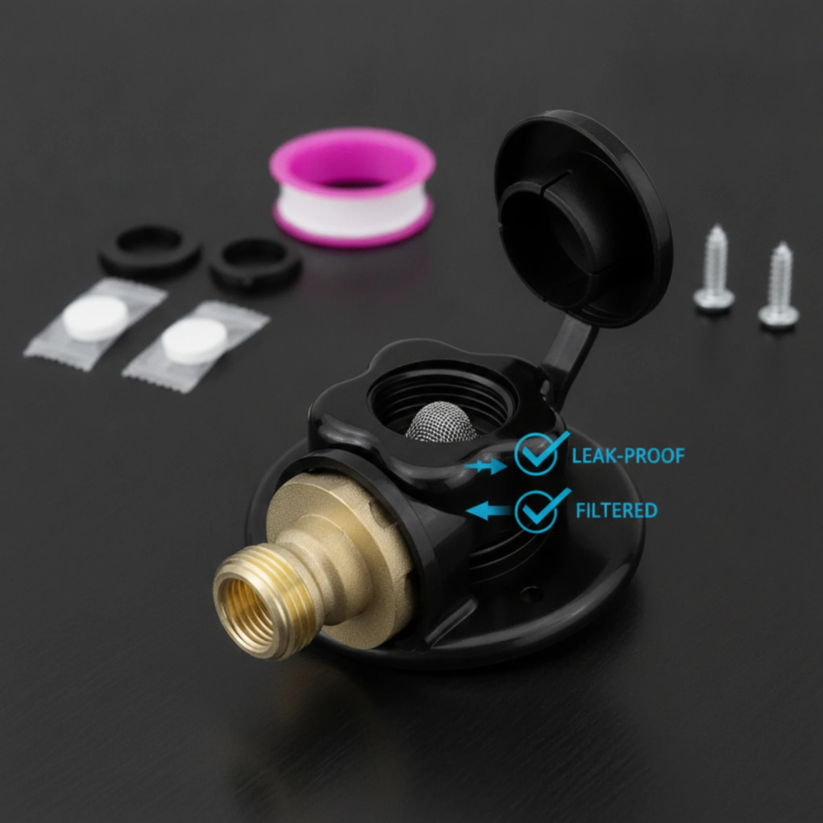 Water Inlet Connector with Cap Threaded Inlet Adapter Connector Fitting Mountable Plug Molded Plastic for RV, Boat