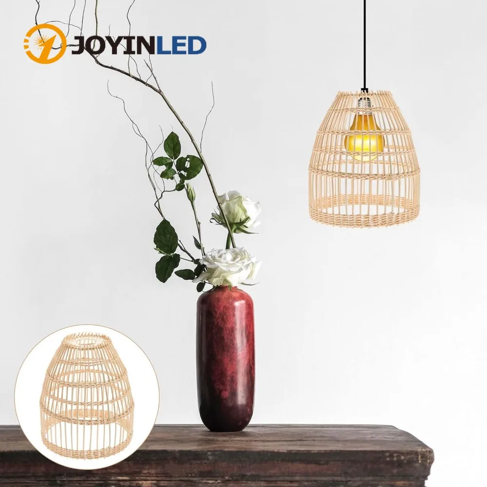 

Rattan Lamp Shade Woven Pendant Light Vintage Rattan Woven Chandelier Lampshade for Ceiling Pendant Lamp Floor Lamp 20cm Beige