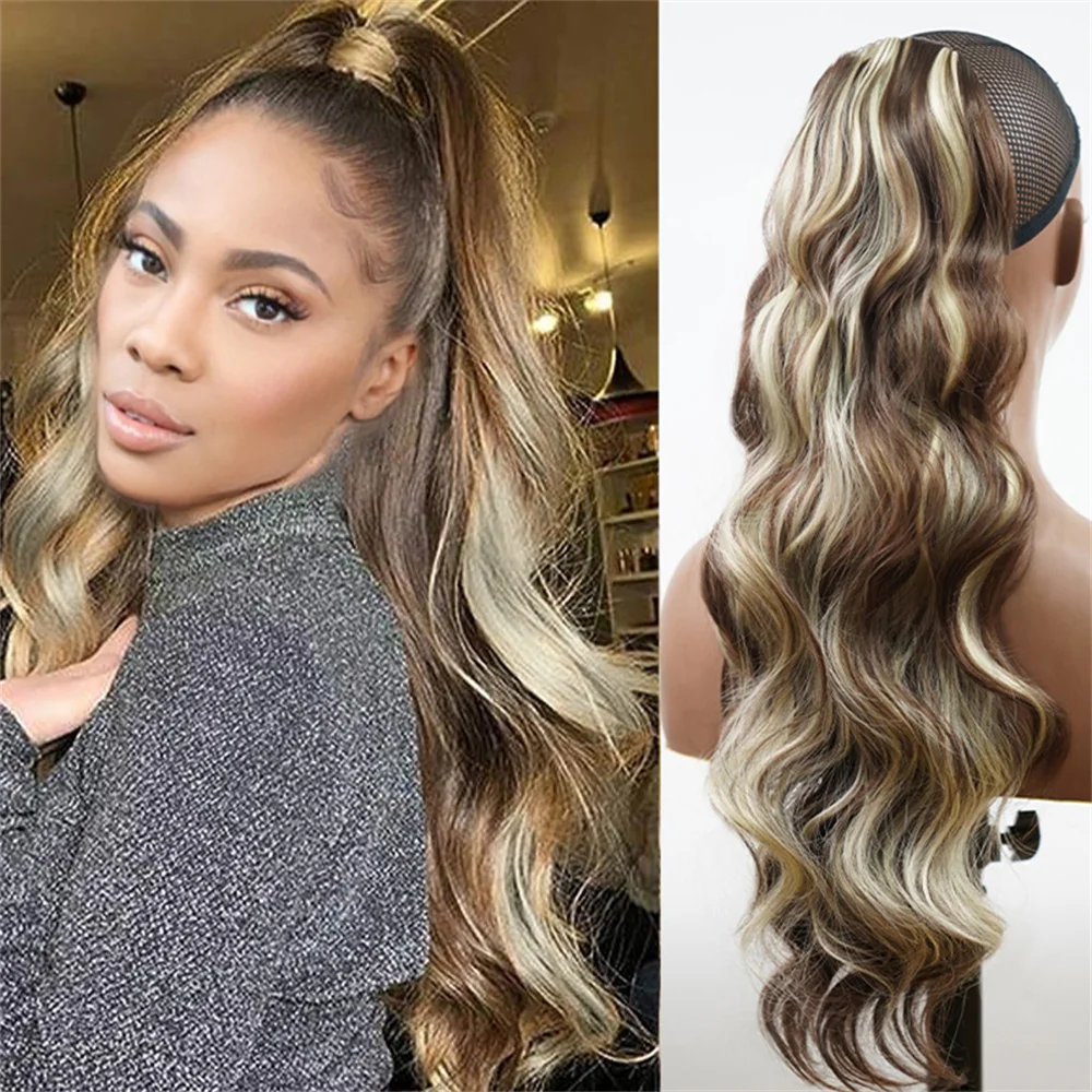 60Cm Natuurlijke Trekkoord Pluizige Krullende Paardenstaart Pruik Vrouwen Golf Synthetische Hair Extensions Foto Rekwisieten