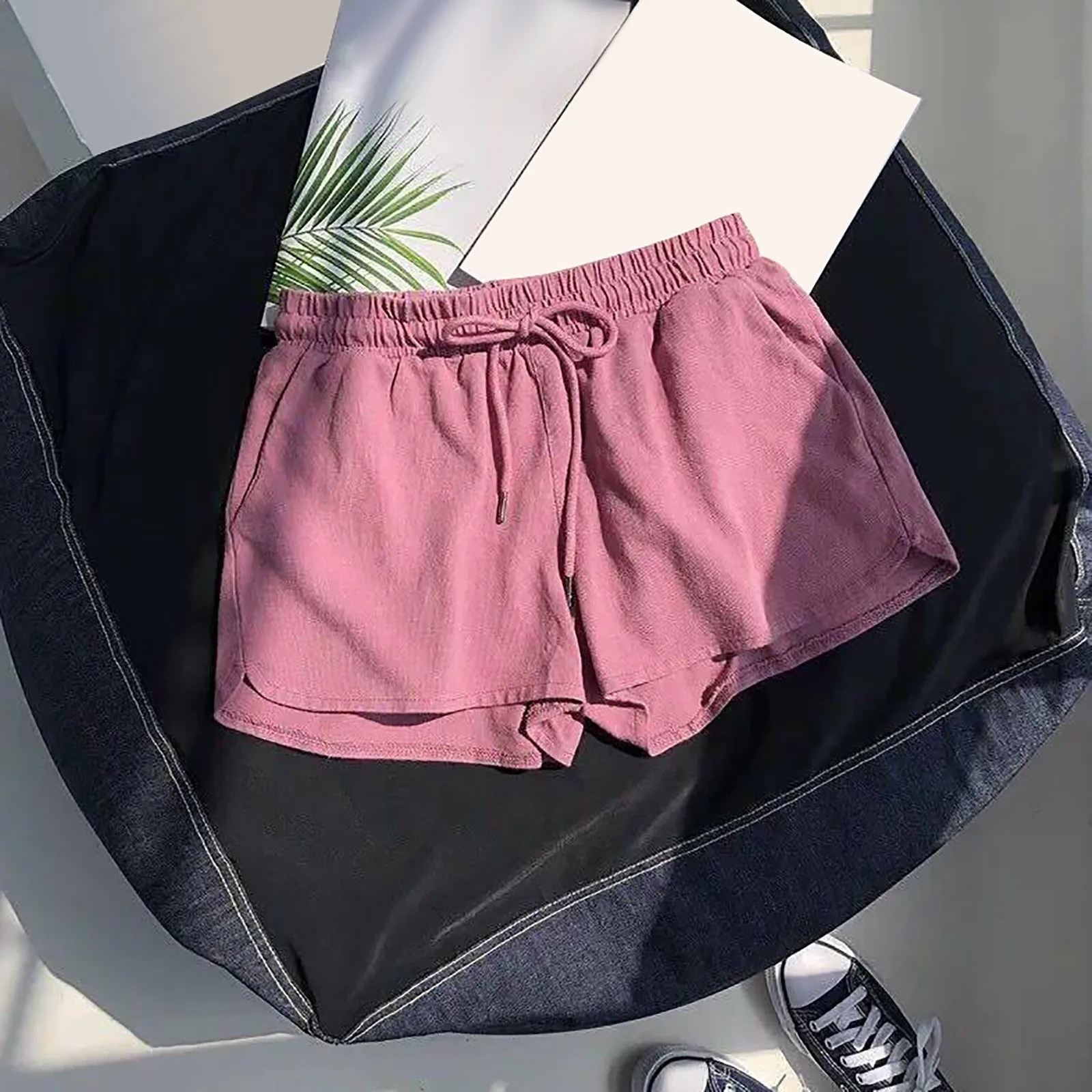 

Women'S Solid Color Shorts Summer High Waist Loose Casual Sports Shorts Beautiful All Match Fashion Shorts Elastic Waist Shorts