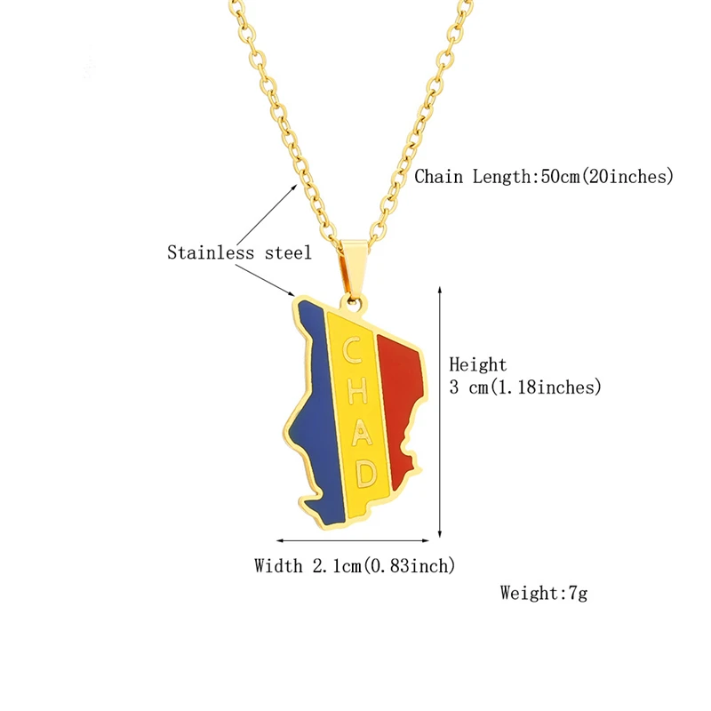 Stainless Steel Republic of Chad Map Flag Pendant Necklaces Gold Silver Color Enamel Party Charm Jewelry Tchad Maps