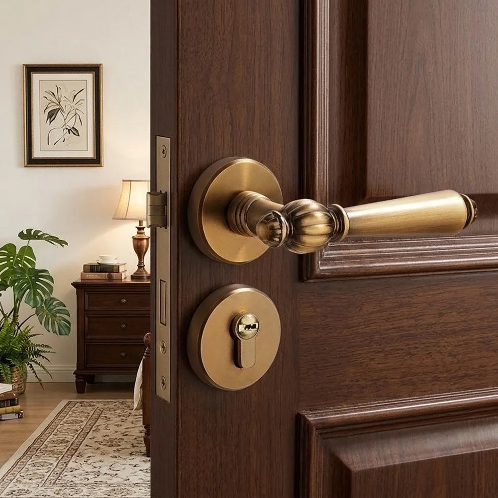 Golden Aluminum Style Pumpkin Lock for Bedroom Doors Magnetic Quiet Closing and Elegant For Retro Compatibility