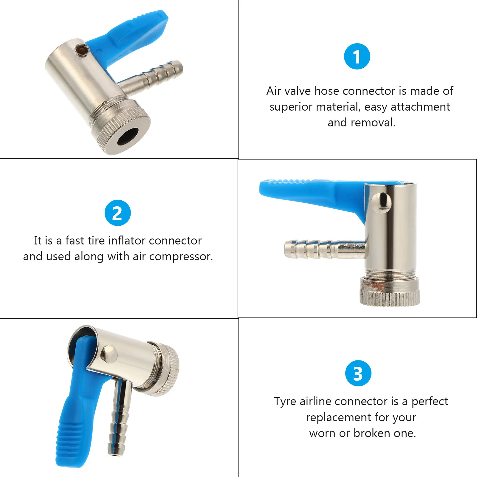 

2 Pcs Tire Inflatable Chuck Air Hose Clamp Clip Connector Inflator for Car Blue