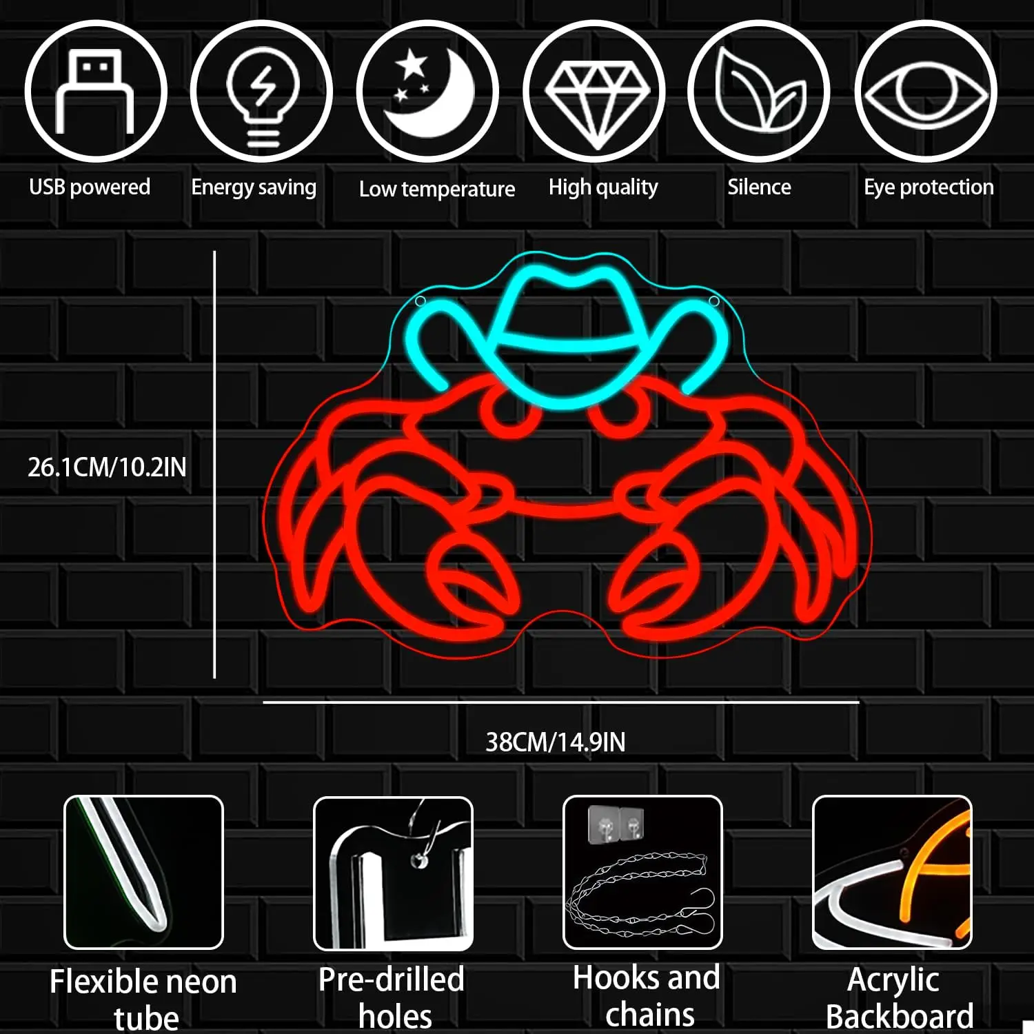 Cowboy Crab Neon Sign Christmas Decor LED Neon Light Sea Animal Wall Art For Bar Bedroom Party Xmas Gift USB Powered Neon Lamp