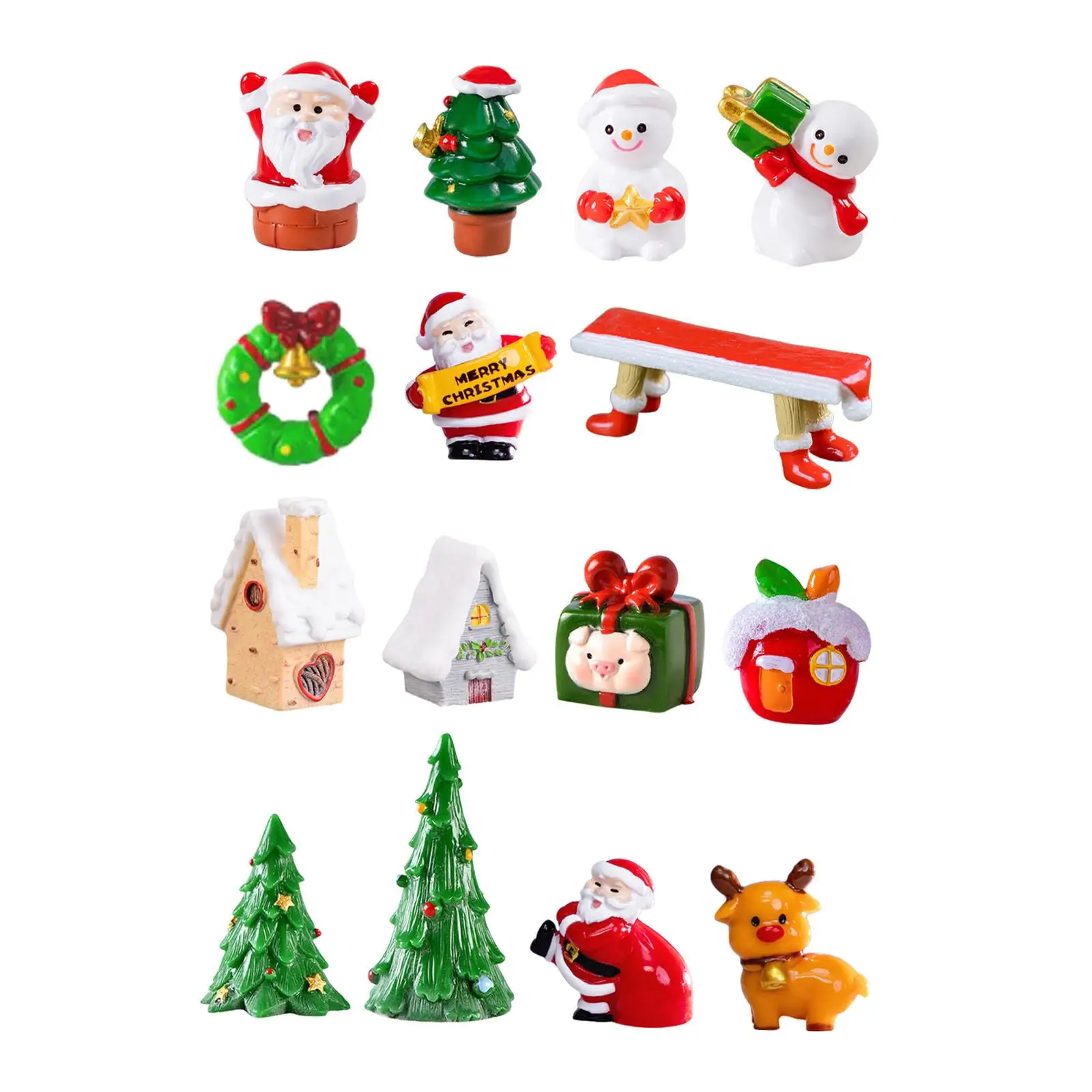 15Pcs Christmas Miniature Ornaments Kits Resin Doll DIY Crafts Santa Claus Cute Figures for Desktop Party Supplies Home Decor