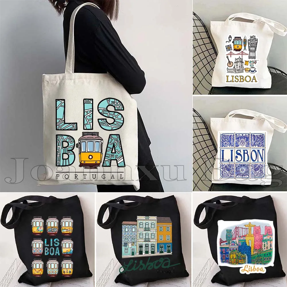 Typical Sardines Lisbon House Tram Portugal Canvas Tote Bag Heart Azulejo Oporto Lisboa Citymap Landmarks Cute Shopper Handbag