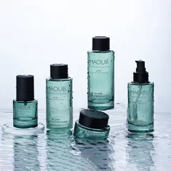 New off-the-shelf Green printable spray bottle Thick-bottomed glass Cosmetic Cream pressure pump emulsion bottle